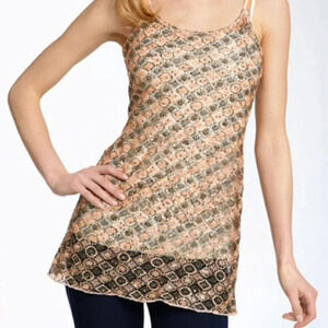 Free People Intimately Crochet Sequin Slip Dress Peach Combo Size S